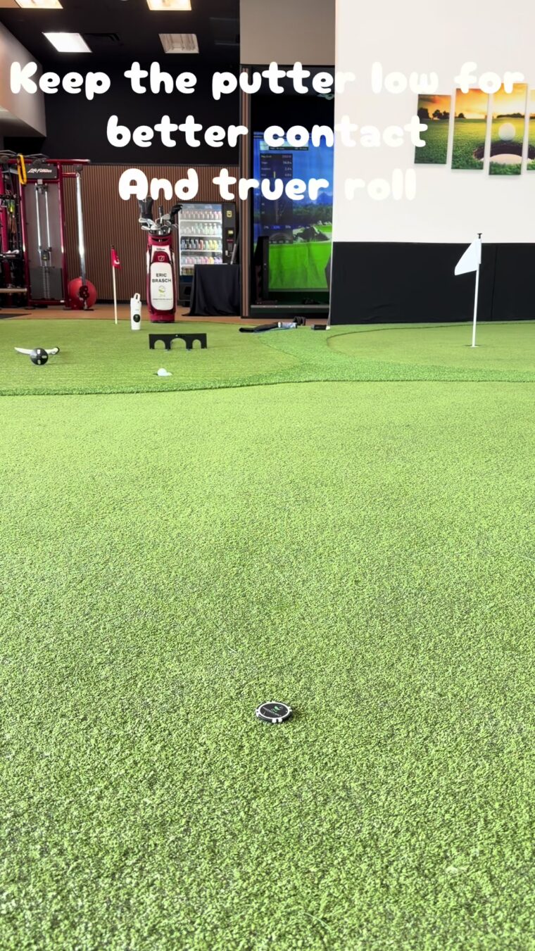 Indoor putting green used for Eric Brasch's low-through-impact putting tip
